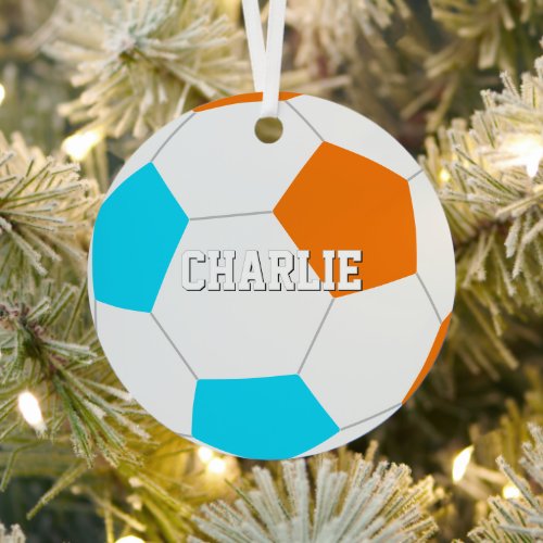 choose ANY team colors w jersey number soccer Metal Ornament