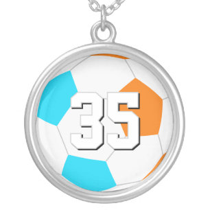 choose ANY team colors w jersey number soccer Silver Plated Necklace