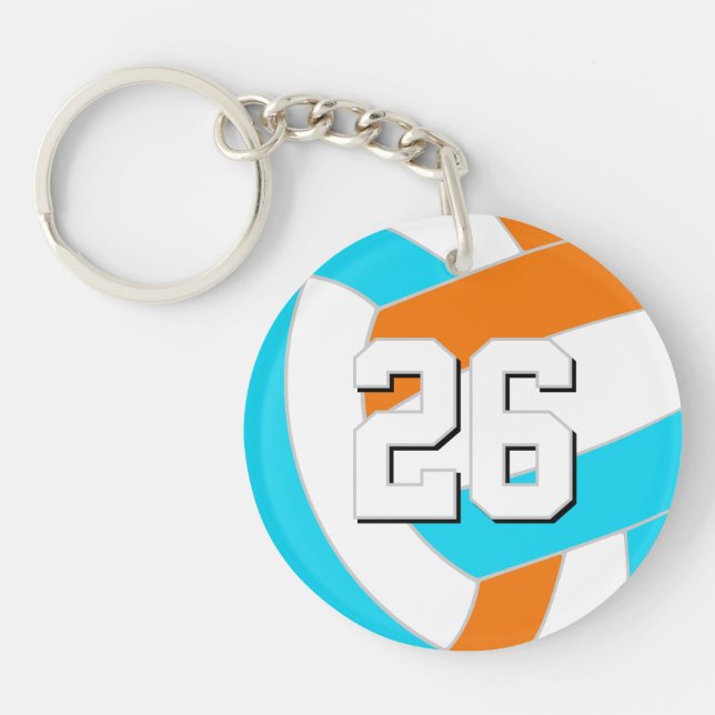 choose ANY team colors w jersey number volleyball Keychain (Front)