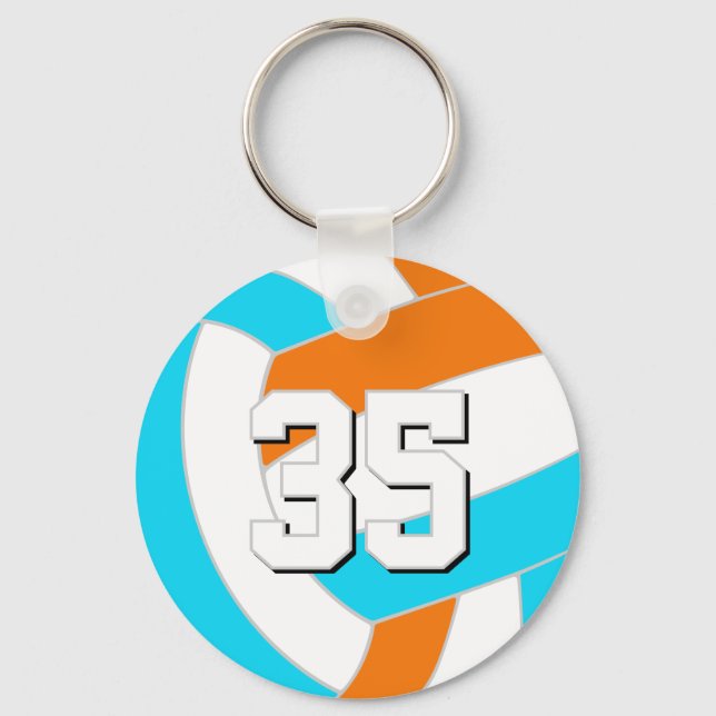 choose ANY team colors w jersey number volleyball Keychain (Front)