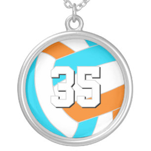 choose ANY team colors w jersey number volleyball Silver Plated Necklace