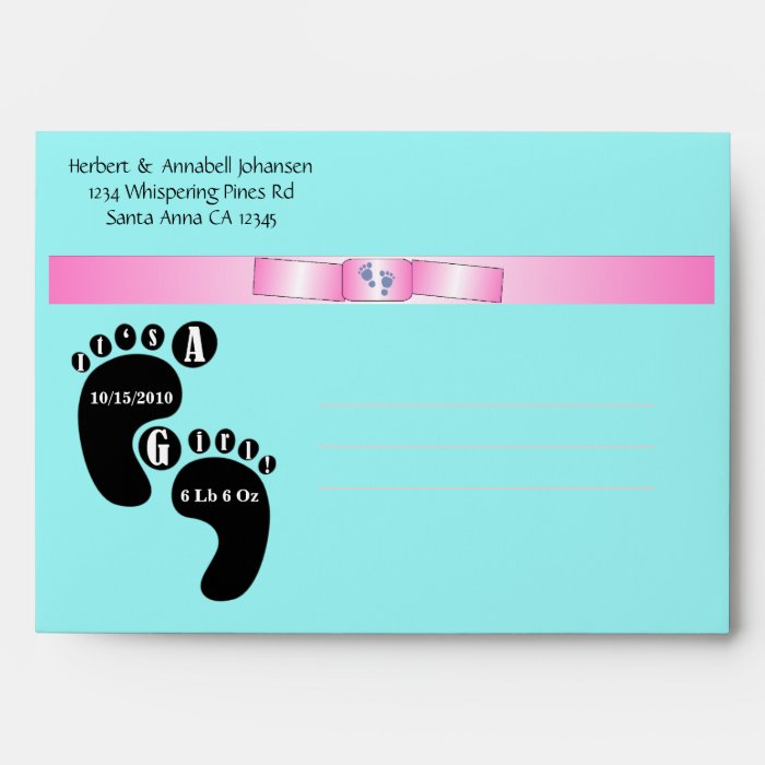 Choose Background Color / Pink Bow   It's A Girl Envelope