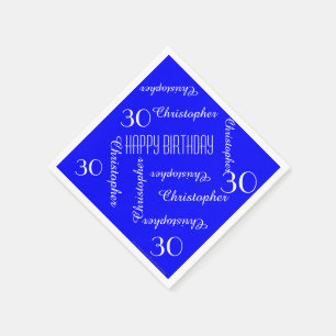 CHOOSE COLOR /Blue 30th Birthday Party Name Paper Napkins