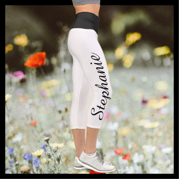 Choose Color Name Black White Yoga Capri Leggings by SocolikCardShop at Zazzle