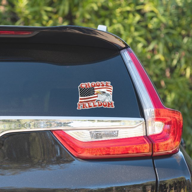CHOOSE FREEDOM Rustic Eagle on American Flag Sticker (Car Side)