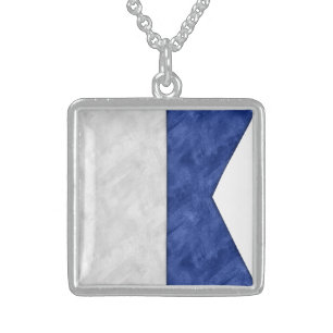 Choose from 26 Watercolor Nautical Maritime Flags Sterling Silver Necklace
