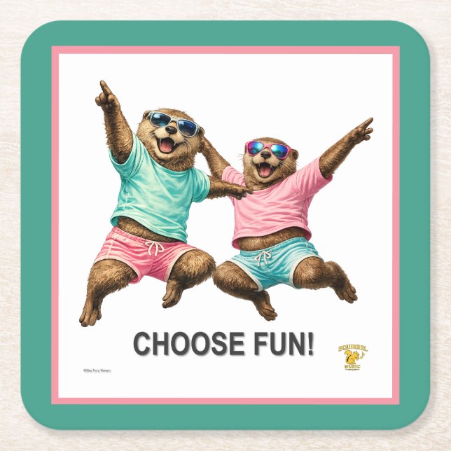 Choose Fun Otter Duo Square Paper Coaster (Front)