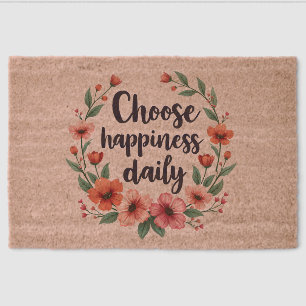 Choose Happiness Daily Floral Wreath Fiber Doormat