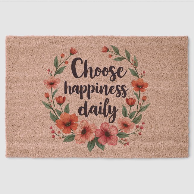 Choose Happiness Daily Floral Wreath Fiber Doormat (Front)
