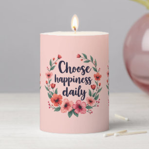Choose Happiness Daily Floral Wreath Pillar Candle