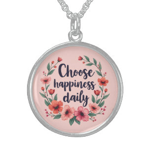 Choose Happiness Daily Floral Wreath Sterling Silver Necklace