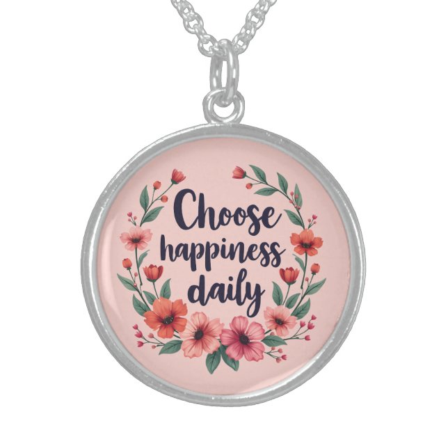 Choose Happiness Daily Floral Wreath Sterling Silver Necklace (Front)