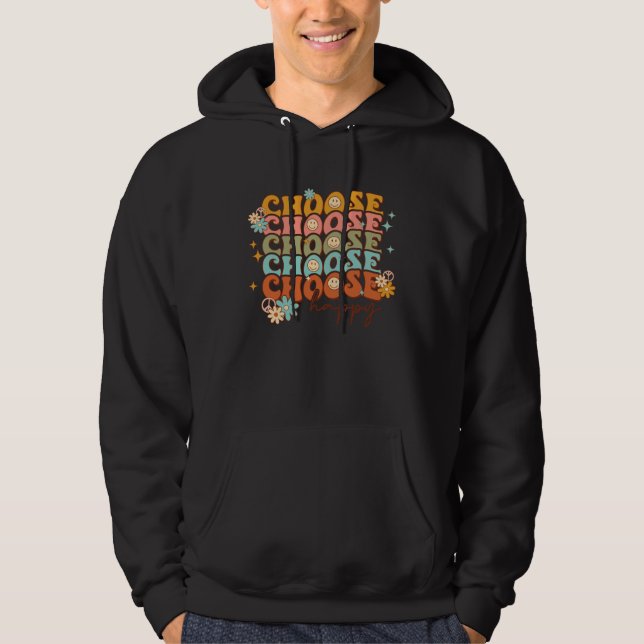 Choose Happy Daisy Flowers Retro Groovy Peace Sign Hoodie (Front)