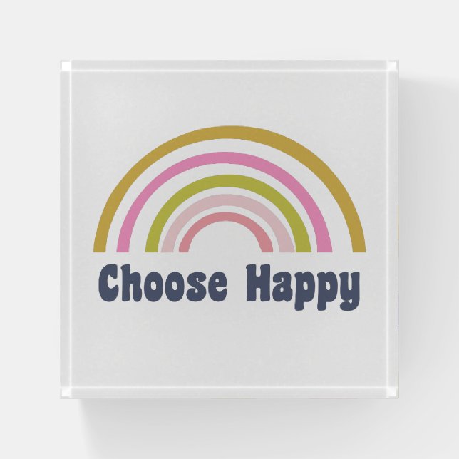 Choose Happy Inspirational Quote Cute Pink Rainbow Paperweight (Front)