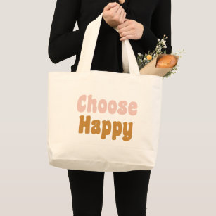Choose Happy Inspirational Quote Retro Typography Large Tote Bag
