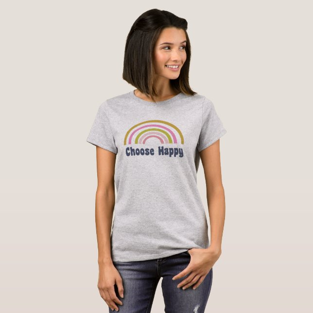 Choose Happy Inspirational Quote with Cute Rainbow T-Shirt (Front Full)