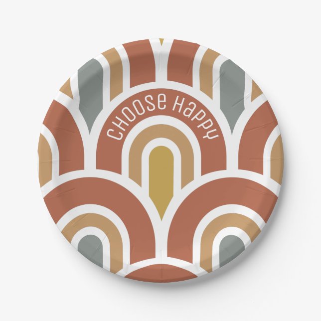 Choose Happy modern muted rainbows design Paper Plates (Front)