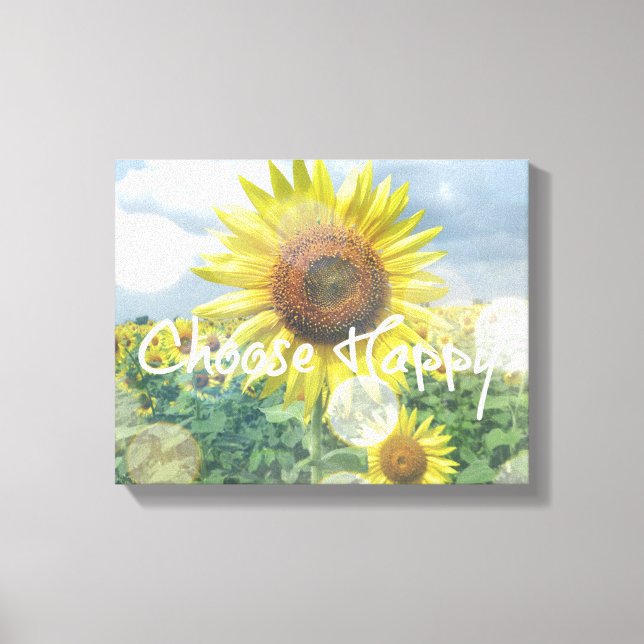 Choose Happy Quote with Sunflowers Canvas Print (Front)