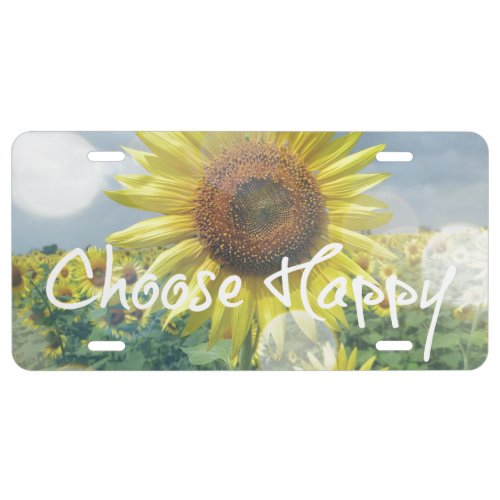 Choose Happy Quote with Sunflowers License Plate