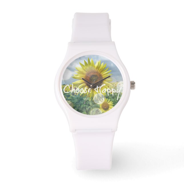 Choose Happy Quote with Sunflowers Watch (Front)