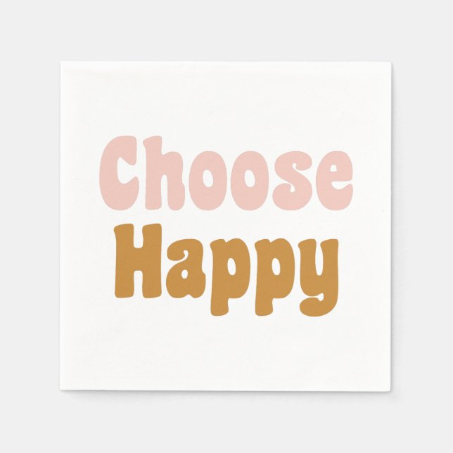 Choose Happy Retro Lettering in Blush and Mustard Napkins (Front)