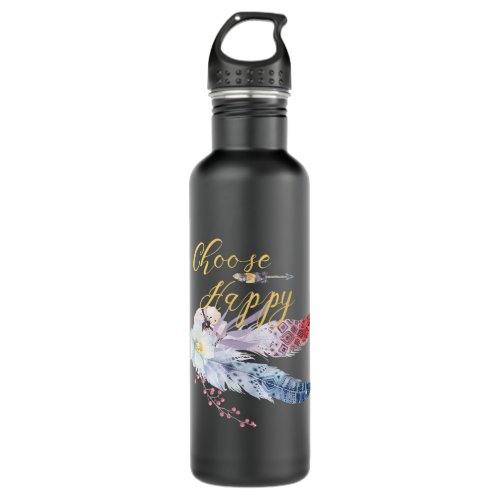 Choose Happy Tribal Feathers Stainless Steel Water Bottle