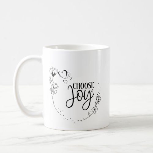 Choose Joy Black White Floral Flower Hearts Clas Coffee Mug