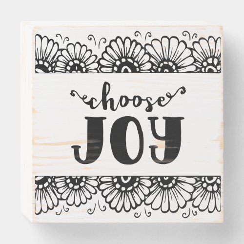 Choose Joy Black White Rustic Farmhouse Sunflowers Wooden Box Sign