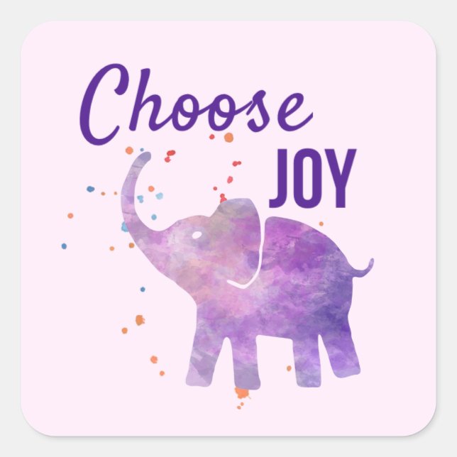 choose joy colorful elephant paint purple pink square sticker (Front)