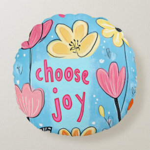 Choose Joy Colorful Flower Art Round Pillow