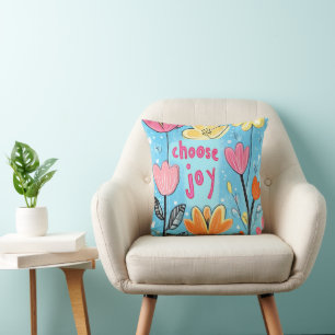 Choose Joy Colorful Flower Art Throw Pillow