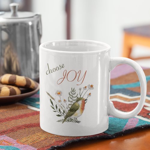 Choose Joy Encouragement Quote Bird Watercolor Coffee Mug