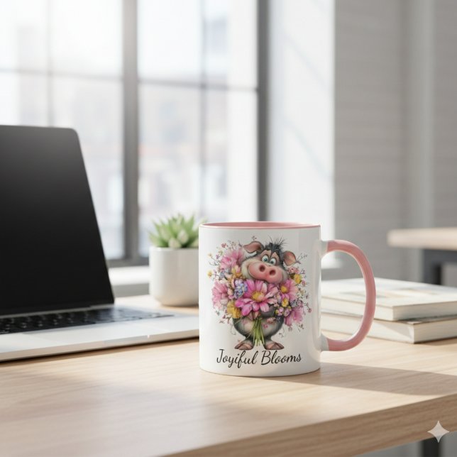 Choose Joy Every Day Mug: Cute Pig & Floral Art Mug (Creator Uploaded)