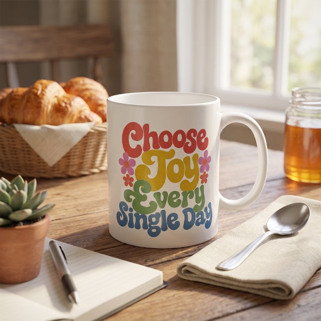 Choose Joy Every Single Day Retro Rainbow  Coffee Mug (Choose Joy Every Single Day Retro Rainbow Coffee Mug)