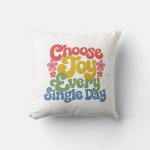Choose Joy Every Single Day Retro Rainbow  Throw Pillow