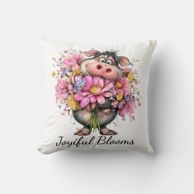 Choose Joy Floral Pig Throw Pillow (Front)