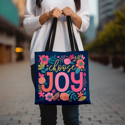 Choose Joy Floral Tote Bag Inspirational Quote 