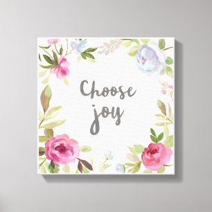 Choose Joy Pastel Floral Canvas Print