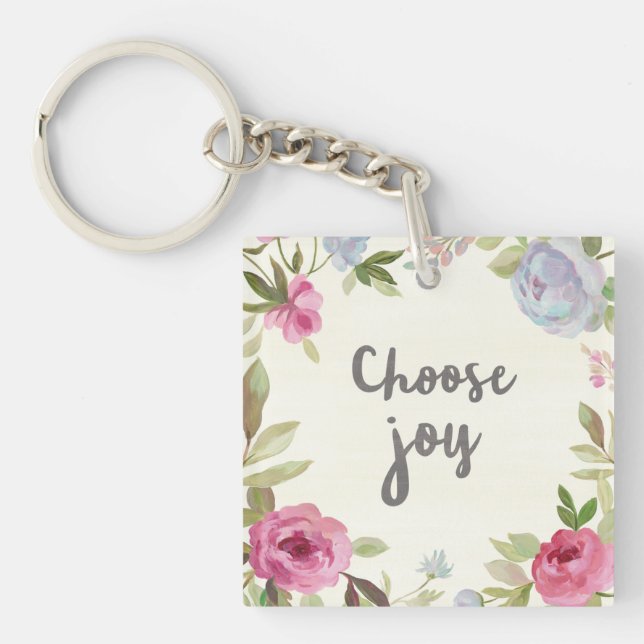 Choose Joy Pastel Floral Keychain (Front)