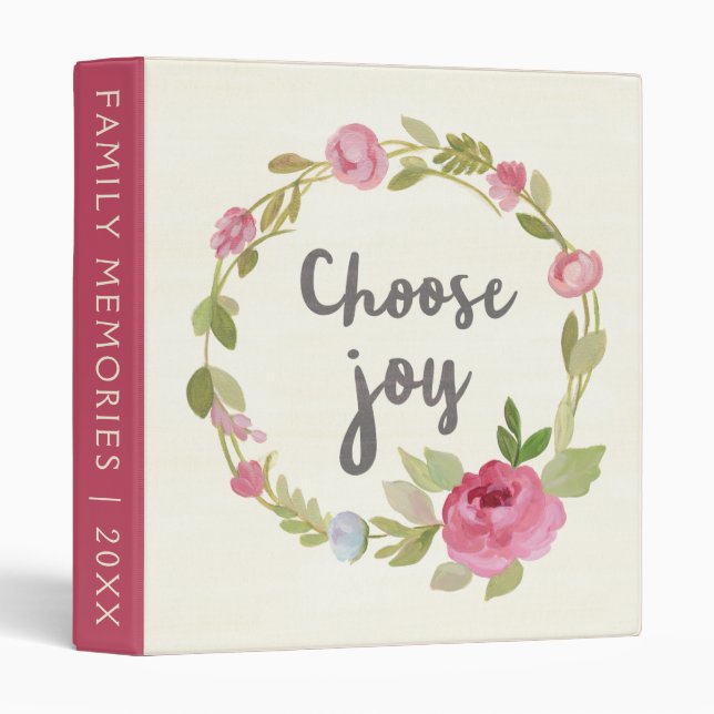 Choose Joy | Pink Pastel Roses 3 Ring Binder (Front/Spine)