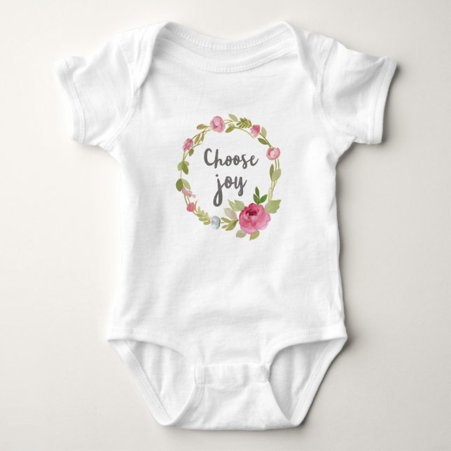 Choose Joy | Pink Pastel Roses Baby Bodysuit (Front)