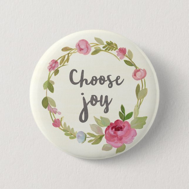 Choose Joy | Pink Pastel Roses Button (Front)