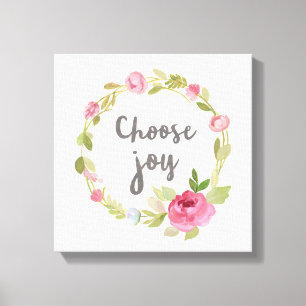Choose Joy Pink Pastel Roses Canvas Print