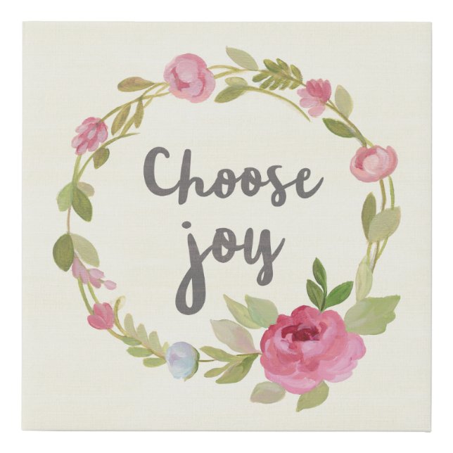 Choose Joy | Pink Pastel Roses Faux Canvas Print (Front)