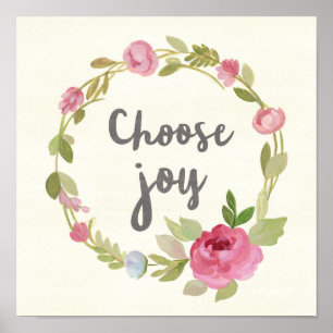 Choose Joy Pink Pastel Roses Poster