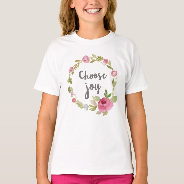 Choose Joy | Pink Pastel Roses T-Shirt (Front)