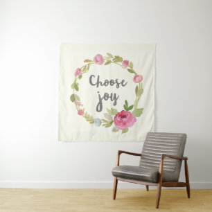 Choose Joy Pink Pastel Roses Tapestry
