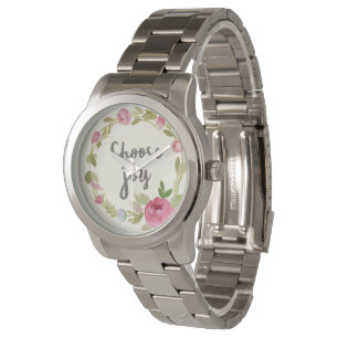 Choose Joy Pink Pastel Roses Watch