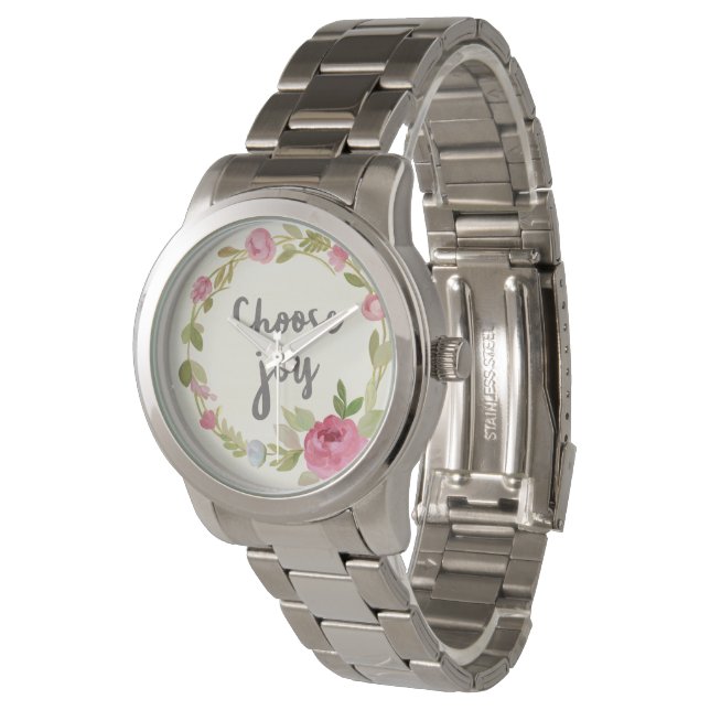 Choose Joy | Pink Pastel Roses Watch (Angled)