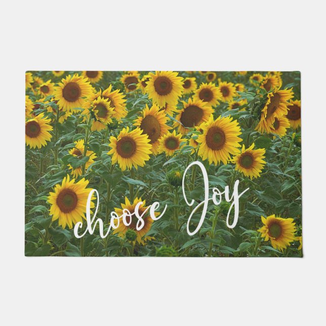 Choose Joy Quote Affirmation Sunflower Field Doormat (Front)